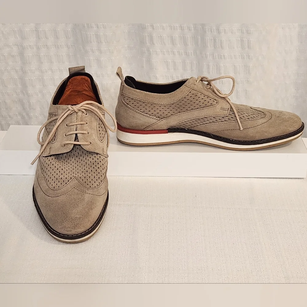 Thomas & Vine Jett Men's Suede Wingtip Derby Shoes‎ Beige Size 8 Preppy Academia